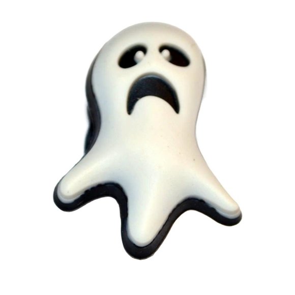 2006-07 White Halloween Spooky Ghost Oh NO Sad Face Jibbitz™ Shoe Charms - Picture 1 of 1